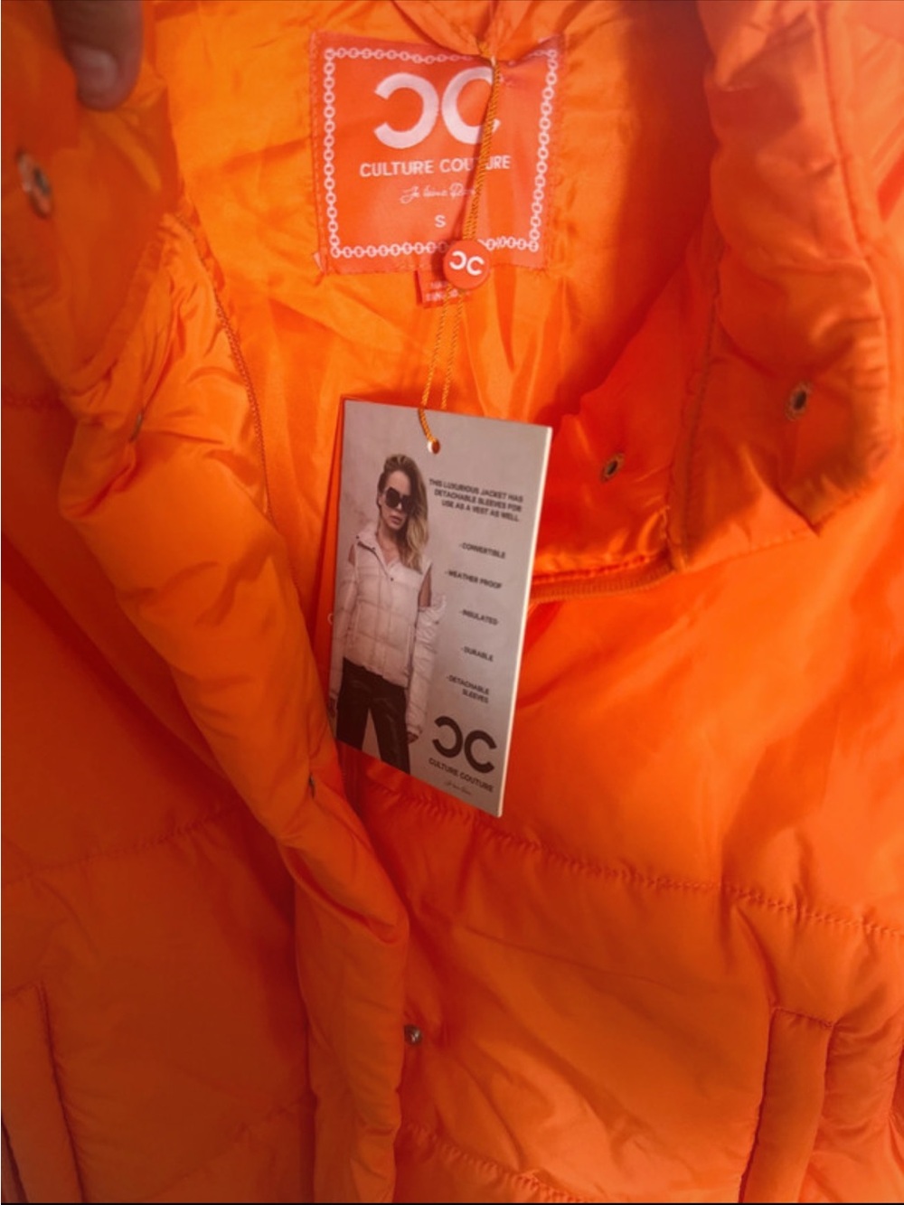 Women's Orange Puffer Coat - Lightweight Insulated Jacket
